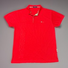 Burberry Polo Shirt Mens Medium Red Nova Check Plaid London Imprinted Spell Out