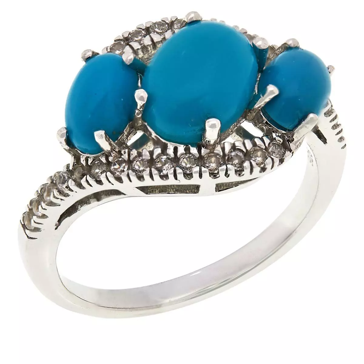 Colleen Lopez Sterling Silver Turquoise and White Zircon Ring