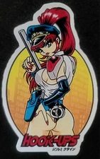 HOOK UPS STICKER " BOOBS BUTT RED HAIR COP" 3 X 4 5/8" VINTAGE STYLE GLOSSY 