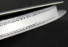 White Satin Ribbon Double Face Silver Border 1/4" x 50 Yards Spool