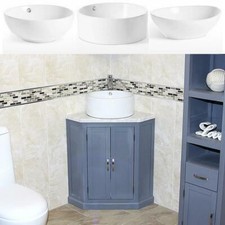 Grey Painted Bathroom Vanity Unit Corner Wash Stand Marble & Ceramic Basin 501BG