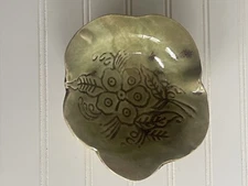 Handcrafted Trinket Dish Clay Olive Green Brown Vintage Retro Candy 7” Cottage