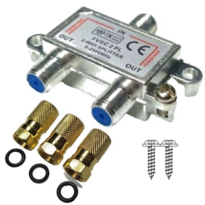 2-fach SAT TV Verteiler Splitter 3 F Stecker 2500MHz digital Kabel DVB UHD 8k 4k