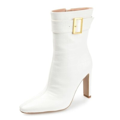 Journee Collection Womens 9 M White Elanie Mid Calf High Heel Boots NIB YS7