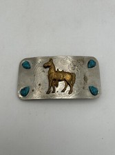 Vintage Miller Western Wear Nickel Silver Horse Faux Turquoise Belt Buckle