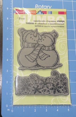 STAMPENDOUS Christmas Jumbo Snowfall Pair Rubber Cling Stamp Snowman New