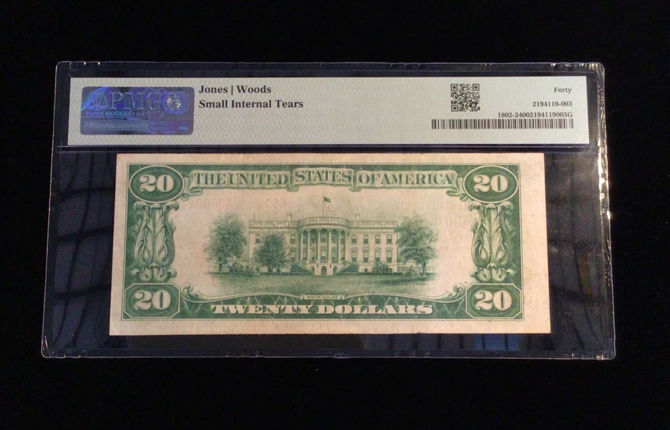 1929 Twenty Dollar Bill The Lancaster County National Bank PA PMG EX40 UNIQUE! - Image 3 of 3