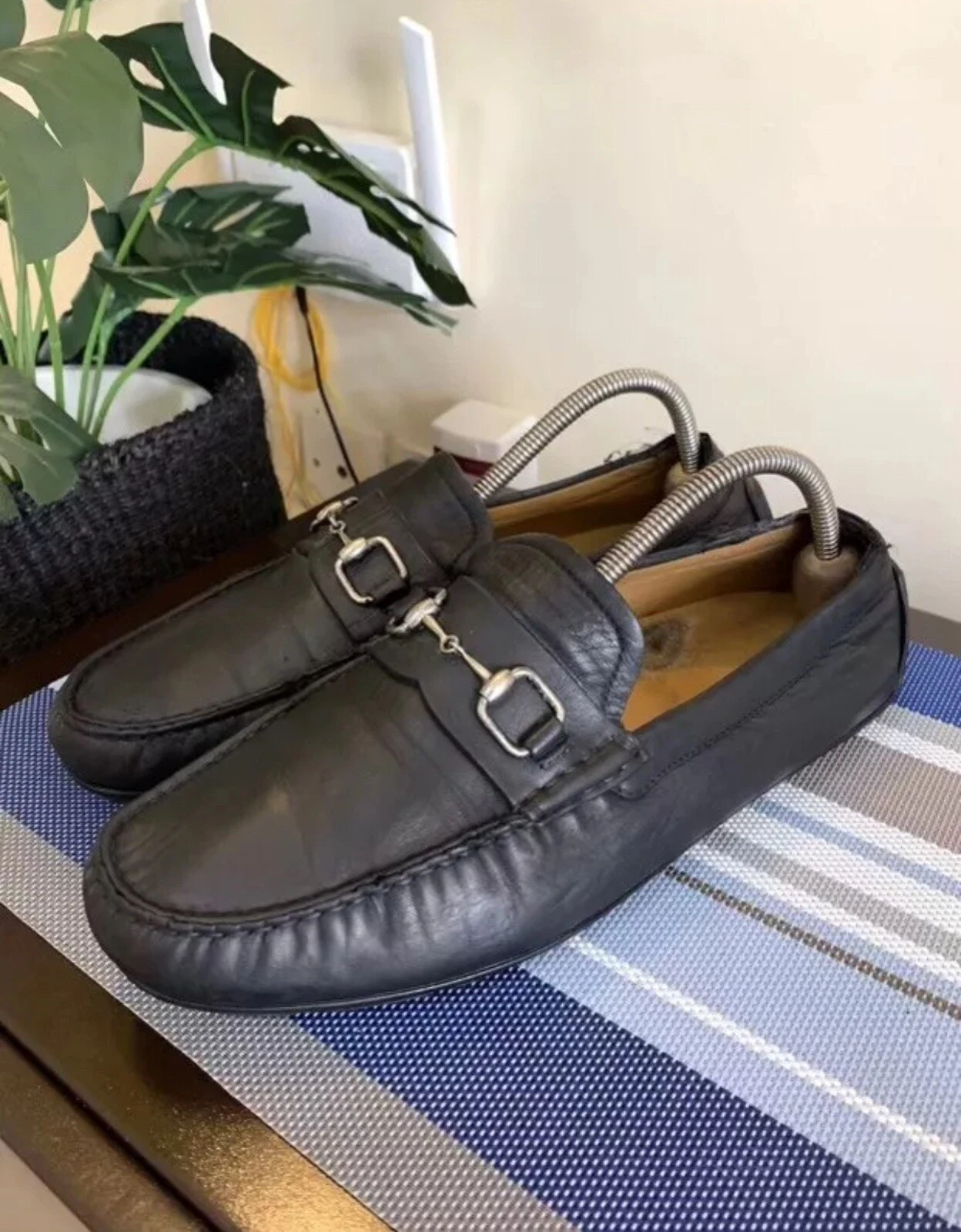 Mocassins Gucci pliables en cuir noir Horsebit 407314 plats États Unis 8,5    UK 8