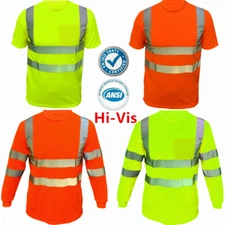 Safety Work Hi Vis High Visibility Reflective ANSI Class 3 T Shirt Long Sleeve