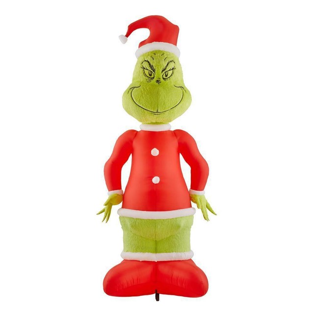 Dr. Seuss LED Giant Grinch Christmas Decor Inflatable Fuzzy Plush Fabric 10 FT for sale online
