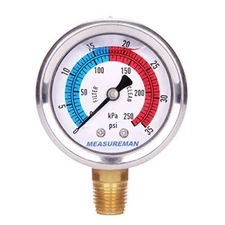 2" Dial Size Glycerin Filled Pool Filter Pressure Gauge 304 Stainless Steel C...