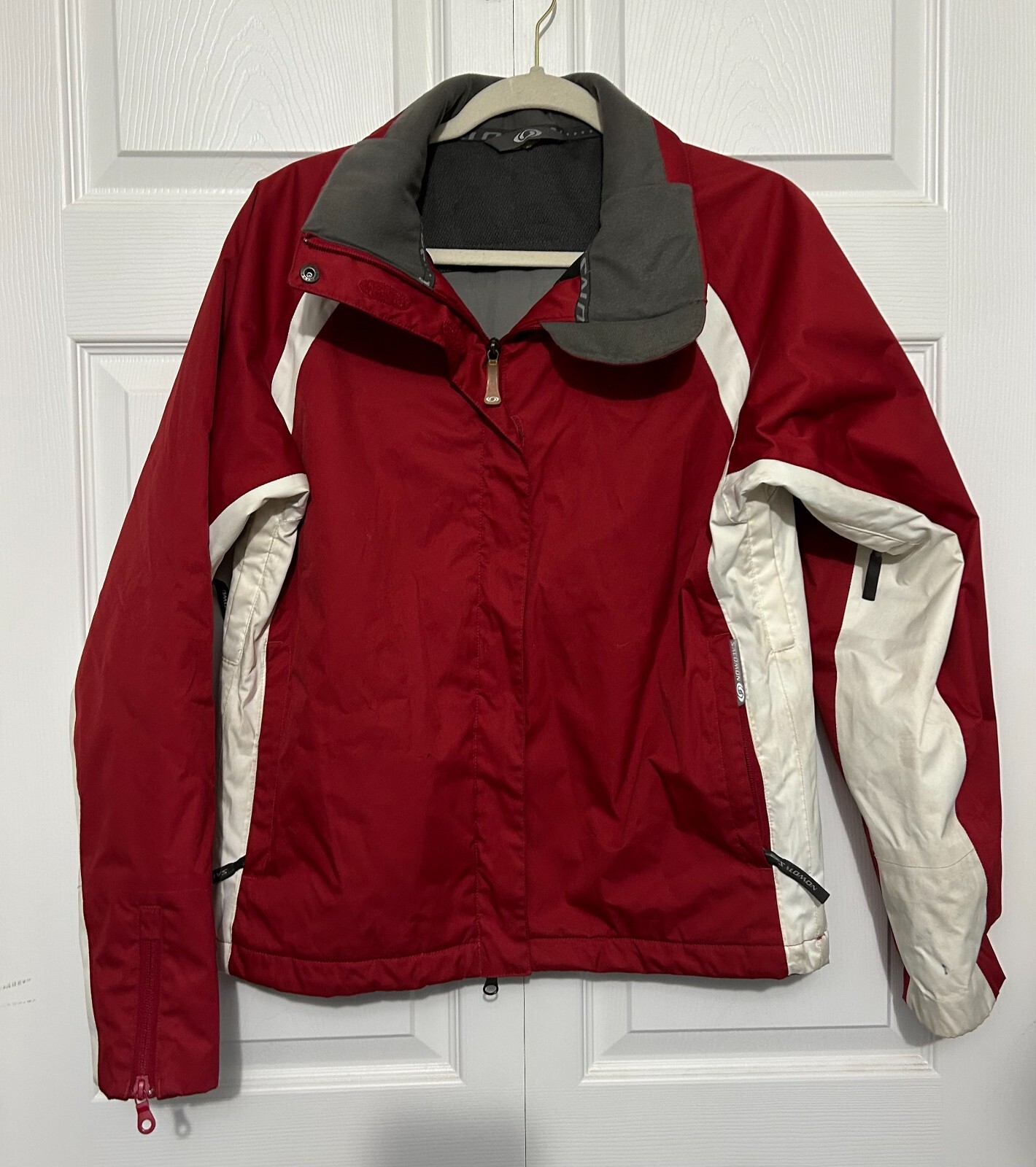 Salomon Giubbotto Uomo Invernale Rosso con Bordi Bianchi Taglia S