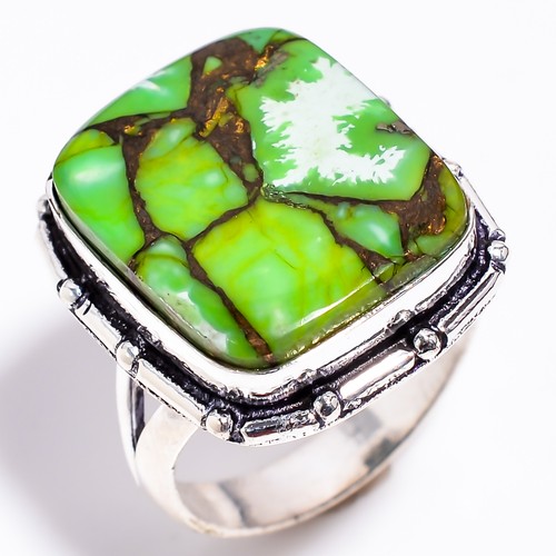 Spiny Green Copper Turquoise Vintage Style .925 Silver Plated Ring 8.5 US GSR66