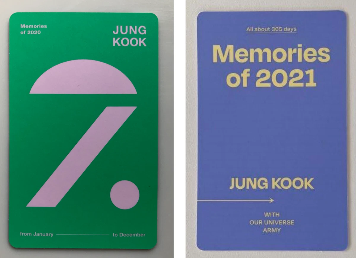 BTS Bangtan Jungkook Memories of 2020 & 2021 DVD Official Photo Card 2 set