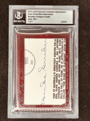 Duke Snider Don Newcombe 2012 Leaf Masterpiece Cut Signature signed card 1/1 JSA