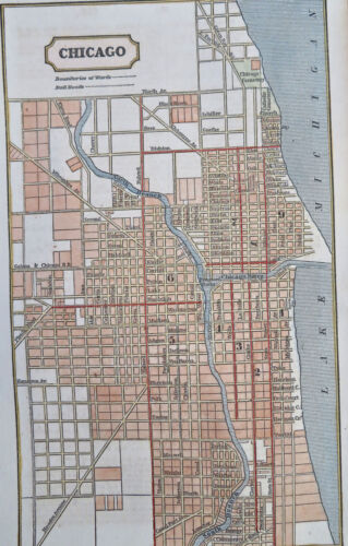 Chicago Illinois City Plan 1853 carte lac Michigan Ward Boundaries chemins de fer - Photo 1 sur 4