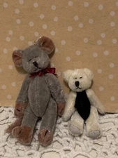 2 Vintage Little mini velvet Jointed Teddy Bear grey mouse miniatures plush