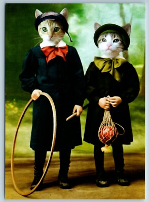 Dressed Cats Tim & Tom Cat Kitten Continental 4X6 Postcard