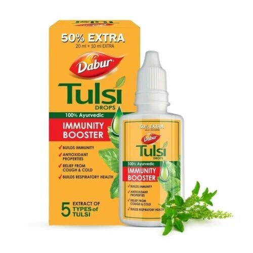 DABUR Tulsi Ark Gotas (albahaca sagrada) hierbas para aumentar la inmunidad control del estrés 30 ml Foto 3 de 4