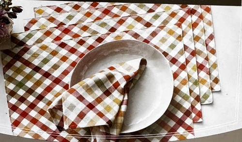set of 4 Autumn Gingham Printed Check Stripe Cloth Fabric Napkin - Picture 2 of 3
