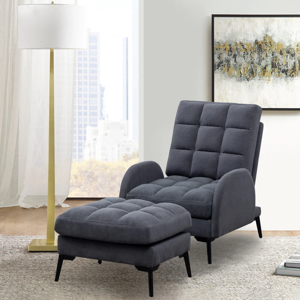 Upholstered Velvet Recliner Armchair Couch Sofa with Footstool