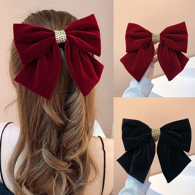 Big Velvet Bow Hair Clip for Women Ribbon Ponytail Hairpin