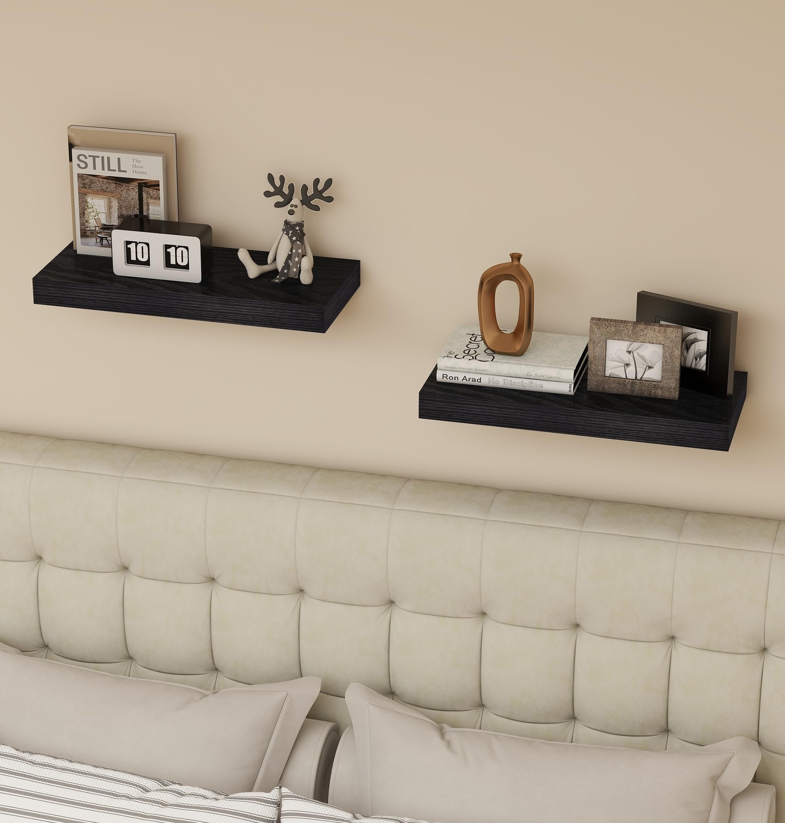 Black Floating Shelves 15 x 6.8 Inches Wall Shelf Modern Bedroom Decor Set of...