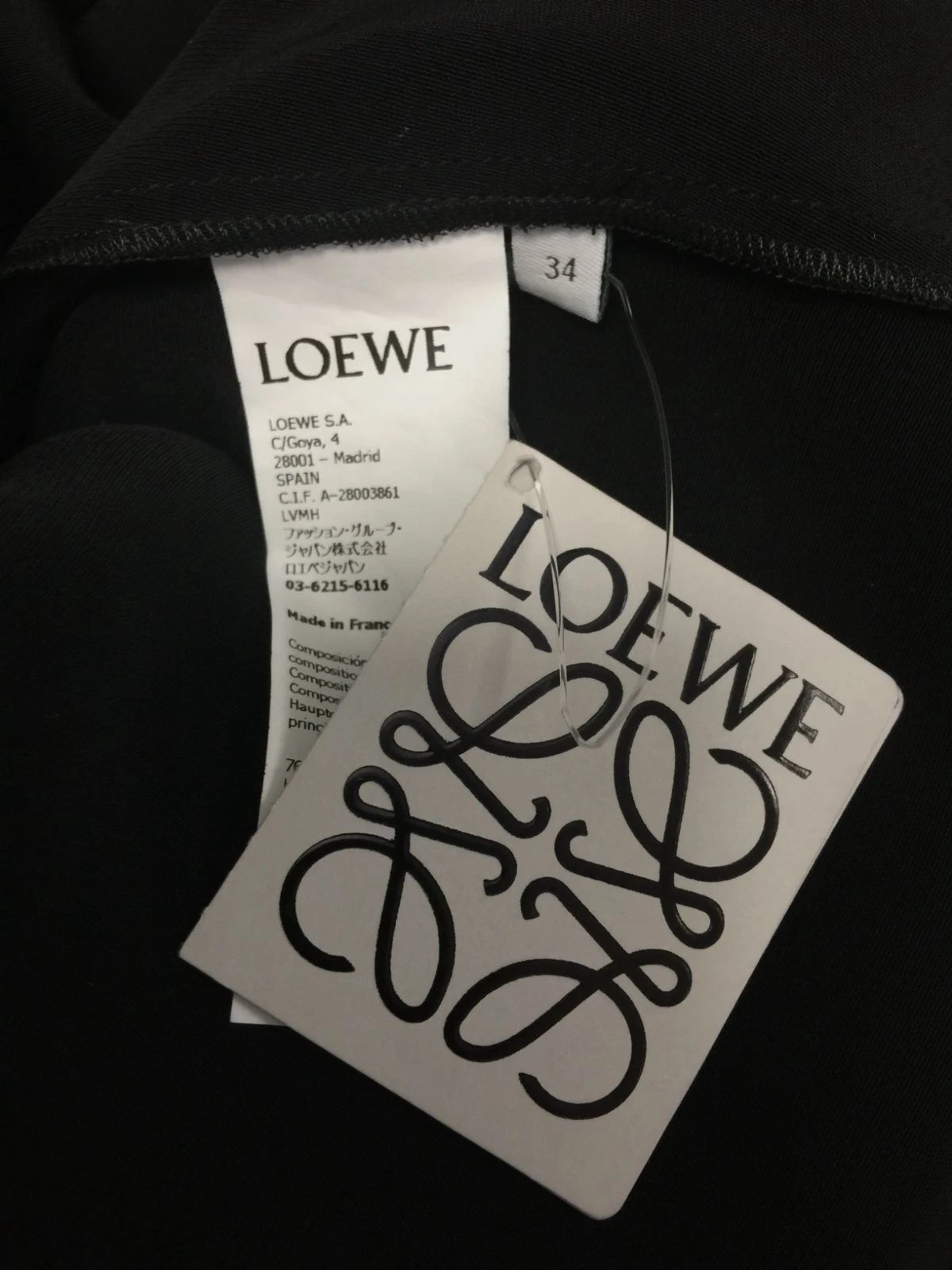 Abito midi drappo LOEWE da donna nero senza spalline raso piegato $2100 taglia 34