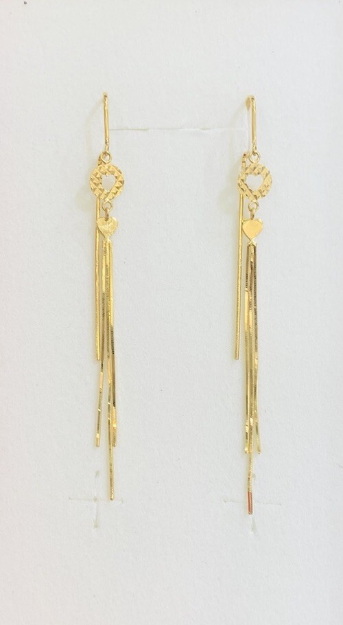 18K Solid Yellow Gold Dangle Hoop Back Earrings 2… - image 5