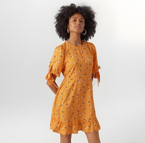 Vero Moda Nordstrom Dress Floral Hand Tie Ruffle Mini Orange Short Small S