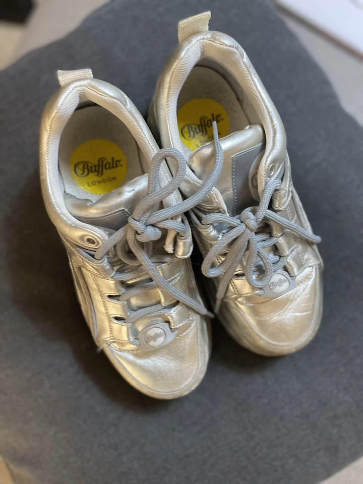 Buffalo 38 Platform Classic 1339 Silver Gray Sneakers Woman Used Rave Party - Imagen 3 de 4