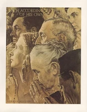 Norman Rockwell 1977 Vintage "Freedom of Worship" Mini Poster Color Lithograph