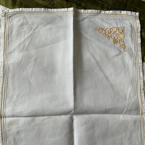 VINTAGE WHITE Cotton Corner Yellow EMBROIDERY TABLE MAT TRAY CLOTH 23 x 15.5” - Picture 5 of 8