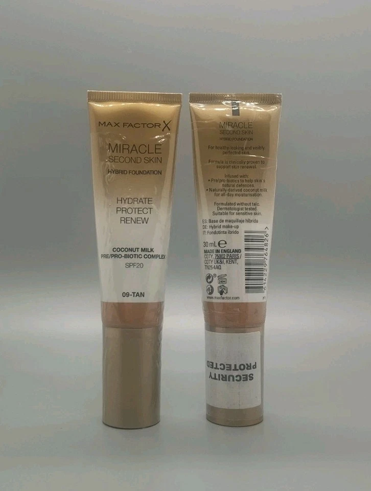2x Max Factor: Miracle Second Skin Hybid Foundation - SPF20 - 09 Tan - 2x 30 ml
