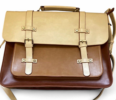 ECOSUSI Faux Leather Briefcase Brown/Beige Fits 15 in Laptop Adjustable Strap