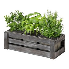 Rustic Wood Planer Box with 3 Galvanized Planter Pot, Indoor Windowsill Herb ...