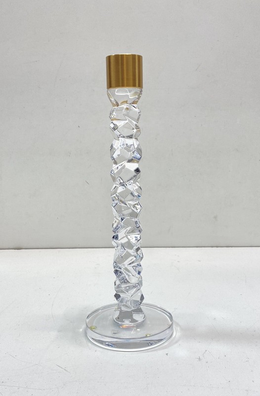Orrefors Candle Holder Single Faceted Crystal Brass Modern Swedish Glass