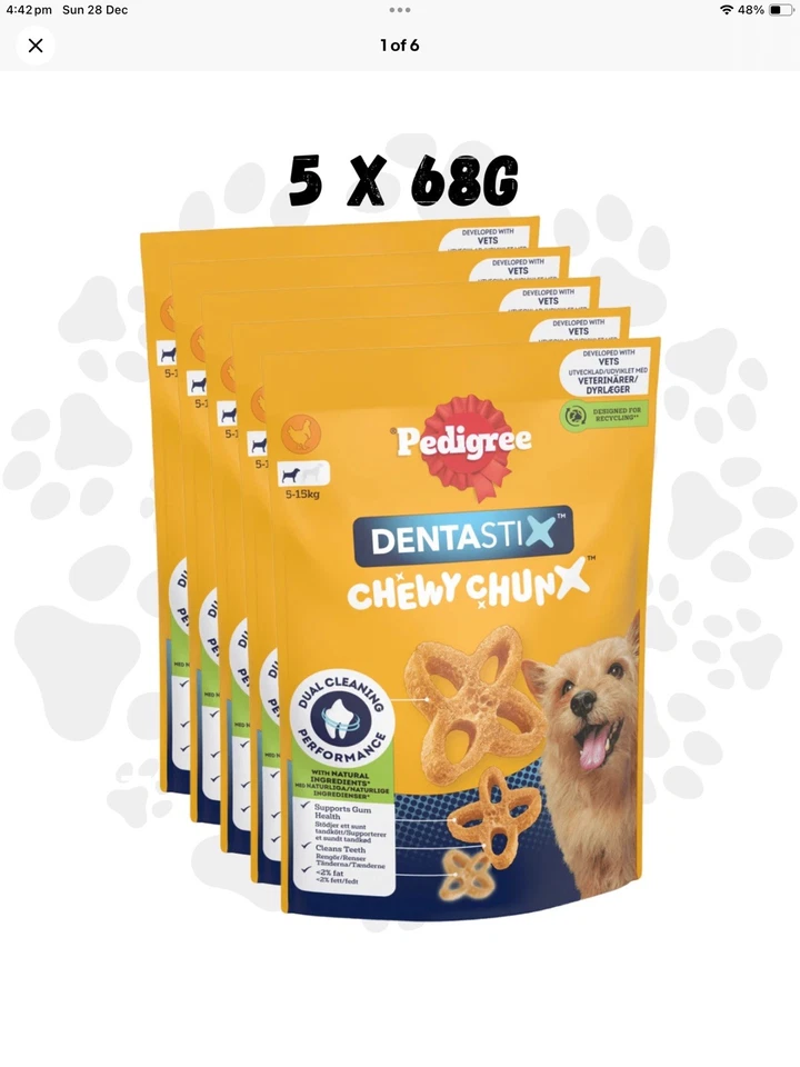 5x PEDIGREE DENTASTIX CHEWY CHUNX MINI Dog Treats CHICKEN 5x68g | 340g