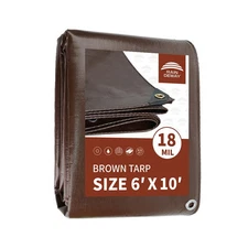 6x10 Feet Super Heavy Duty 18 Mil Brown Poly Tarp Cover, UV Resistant, Weathe...