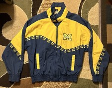 Vintage 90s Pro Player  University of Michigan Wolverines Windbreaker Distressed