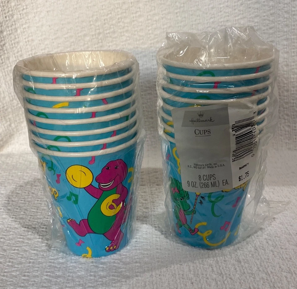 NOS Vintage 1993 Barney & Baby Bop 8 Cups 9 OZ  Each by Hallmark Set of 2 - Image 2 of 4