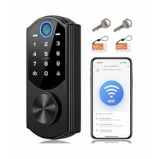 Fingerprint Keypad Wi-Fi Smart Door Lock Black RFID Keys Modern Security