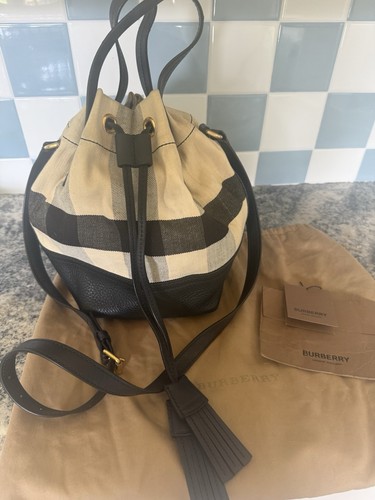 HESTON CHECK BUCKET TOTE SHOULDER BAG Card and Dust Bag