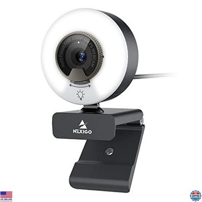 1080P 60FPS Webcam with Light, AutoFocus, Privacy Cover, Dual Microphone, USB