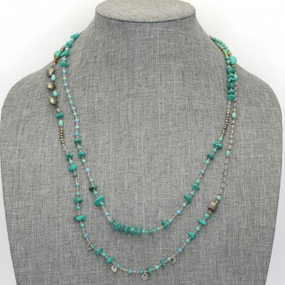 Silpada 54'' Sterling Brass Turquoise Howlite Pyrite STONE'S THROW Necklace N3122