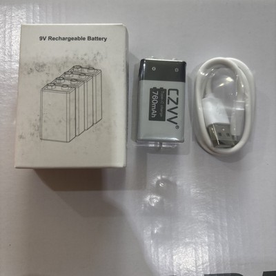 9V Lithium Akku 9Volt Li-Ion + USB Ladekabel