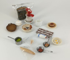 Vtg Dollhouse miniature Kitchen Accessories 1:12 realistic food pots pans