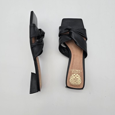 Vince Camuto Heels Women 7 Black Square Open Mules Slides Knotted Triangle Shoes