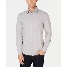 Michael Kors Men's Stretch Button-Front Shirt - Alloy Grey-Medium 15-15.5