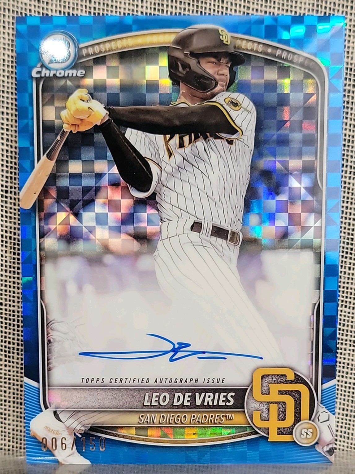 2025 Bowman Chrome Leo De Vries Auto Blue X-Fractor /150 #CPA-LD
